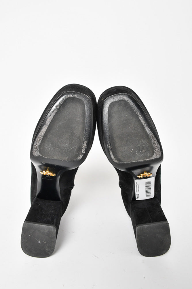 Prada Black Suede Platform Boot Size 39