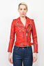 R13 Red Leather Moto Jacket With Belt Size XS