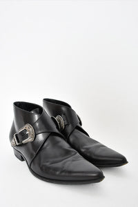 Saint Laurent Black Leather Western Buckle Boot Size 40 mens