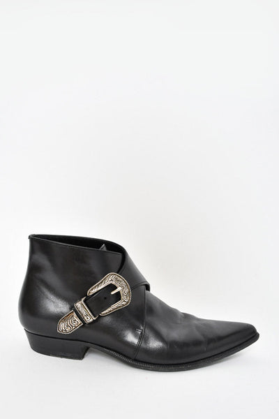 Saint Laurent Black Leather Western Buckle Boot Size 40 Mens