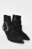 Saint Laurent Black Suede Silver Buckle Kitten Heel Boots Size 39