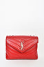Saint Laurent Red Chevron Leather Small Chain LouLou Bag w/ SHW