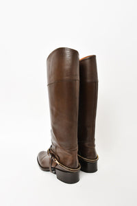 Sartore Brown Leather Knee Boots with Buckle Size 36