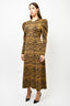 Ulla Johnson Brown Printed Wool Knit Puff Sleeve Maxi Dress Size M