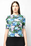 Balenciaga Blue/Green Floral Logo Front T Shirt Size 34