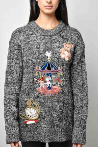 Dolce &amp; Gabbana Black/White Cashmere Carousel Applique Sweater Size 42