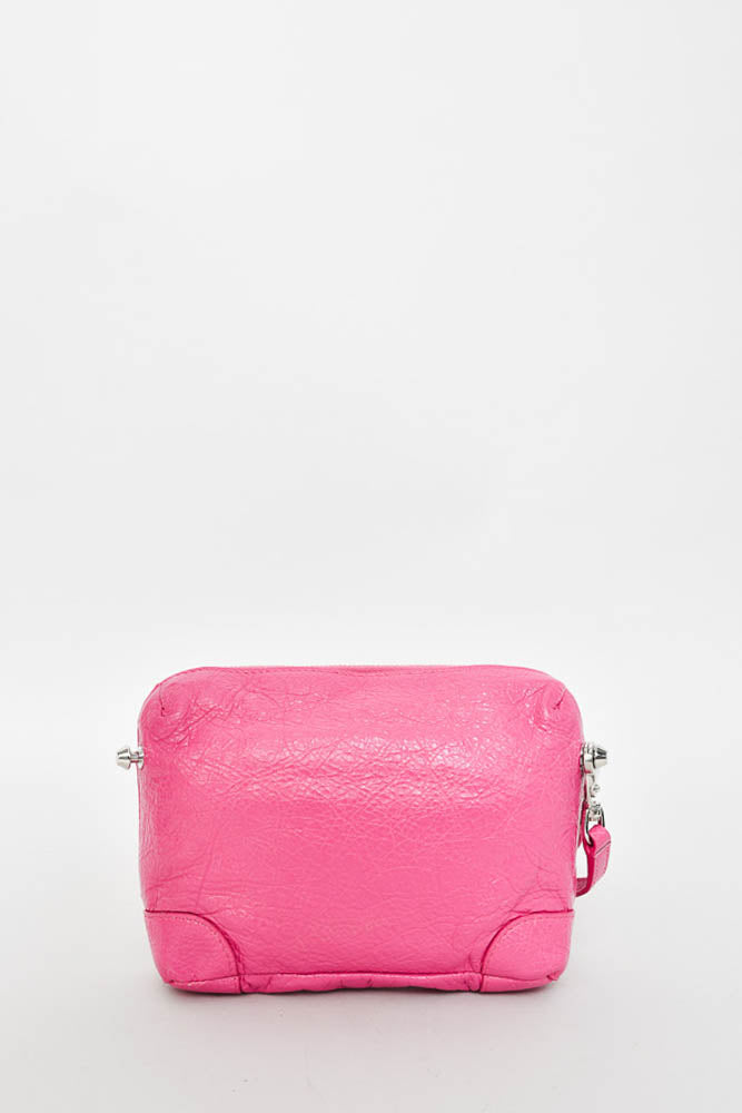 Balenciaga Pink Crinkled Leather Mini Pouch with Crossbody Strap
