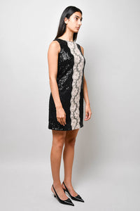 Dolce & Gabbana Black Sequin/Lace Silk Sleeveless Midi Dress Size 38