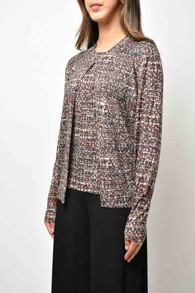Dolce &amp; Gabbana Brown Multicoloured Printed Wool Button-Up Cardigan and Tank 2-Piece Set Size 46