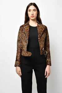 Isabel Marant Brown Cheetah Print Pony Hair Moto Jacket Size 34