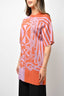 Hermes Orange/Purple Printed Silk Knit Short Sleeve Shift Dress Size 34