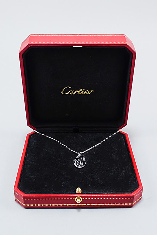 Cartier 18K White Gold Oval Birthday Pendant Necklace