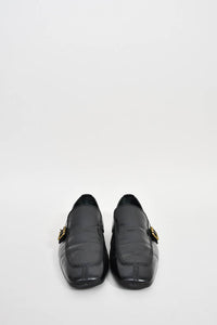 Louis Vuitton Black Leather Dress Shoes with Gold Buckle Size 39 Mens