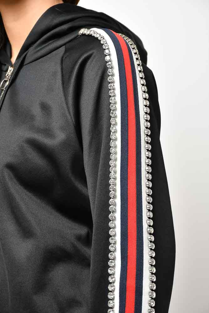 Gucci Black Swarovski Crystal Embellished Tech Jersey Tracksuit Size XS