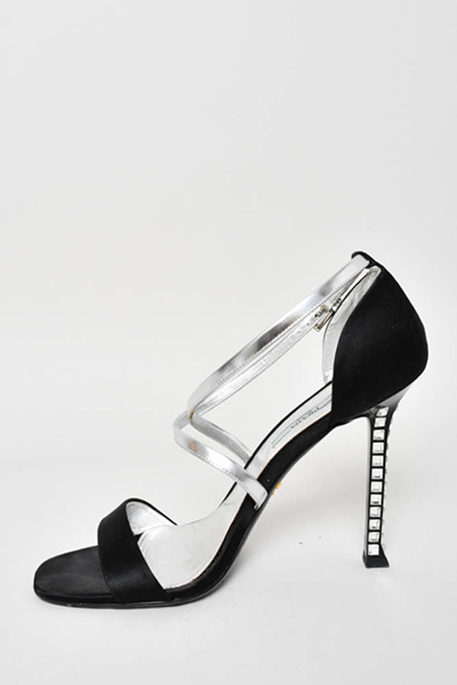 Prada Black Satin Heels with Crystal Embellished Heel Size 40