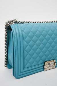 Chanel Turquoise Lambskin Leather Large Boy Bag